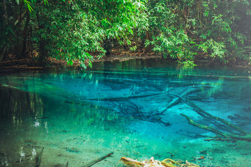 Beautiful landscape view of Blue pool or Emerald pool in rainforest at Krabi Province, Thailand.