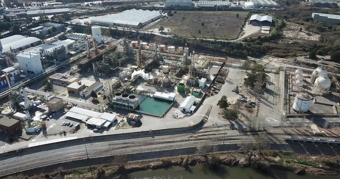 BARCELONA, SPAIN - MARCH 05, 2019: Aerial panoramic view of large vinyl producer - chemical plant at Martorell, included in INOVYN group
