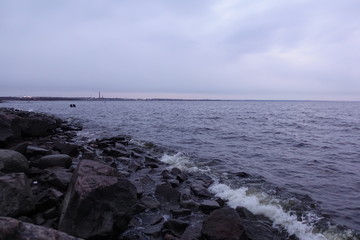beach, sunset, sky, coast, rocks