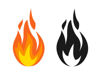 Fire flames icon set. Cartoon vector illustration.
