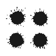 Dripping black paint isolated on white background. Black ink spots illustration.