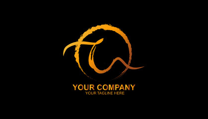 Obraz premium Hand drawn brush logo, Letter C logo design template with gradient color