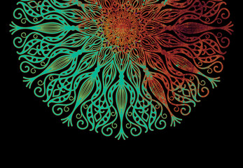 Abstract mandala graphic design and watercolor digital art painting for ancient geometric concept background, vintage style