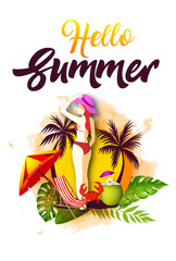 Fototapeta na wymiar Beach accessories. Summer tropic travel background design. - Vector