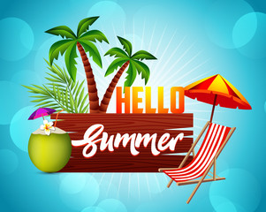 Beach accessories. Summer tropic travel background design. - Vector