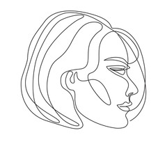 monochrome one line image of profile of a young woman. continuous line art.