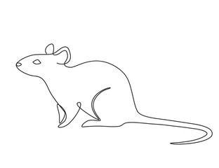 a cute illustration of mouse sitting on ground. continuous line art.