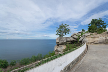 Mountain view with seascape on bright day.
