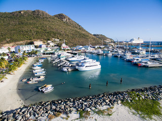 Aerial view of philipsburg the capital of dutch sint maarten.