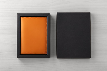 Leather passport case in black box