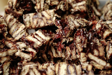 A local homemade Chocolate Kek batik chunks (Batik Cake) from Malaysia