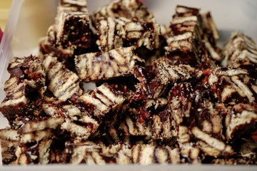 A local homemade Chocolate Kek batik chunks (Batik Cake) from Malaysia