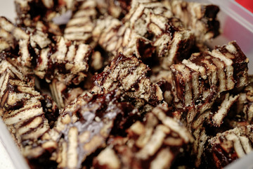 A local homemade Chocolate Kek batik chunks (Batik Cake) from Malaysia