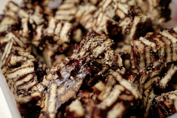 A local homemade Chocolate Kek batik chunks (Batik Cake) from Malaysia