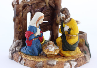 Christmas nativity figurines of Mary, Joseph and Baby Jesus 