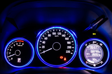 Night time close up car dashboard