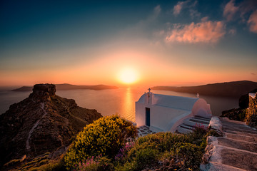 Skaros Rock, Firá, Santorini, Greece - obrazy, fototapety, plakaty