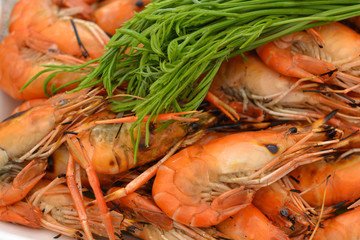 Grilled shrimp,Burn shrimp in foam dish.