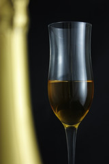 glass of white wine and bottle