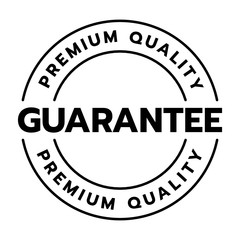 Premium quality guarantee word on circle badge vector. Minimalist style, simple design, black and white color.