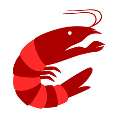 A red prawn vector, simple and flat design, minimalist style.