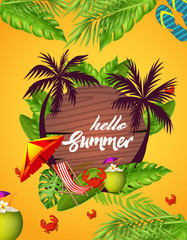 Beach accessories. Summer tropic travel background design. - Vector