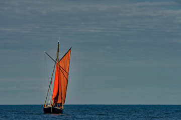 Sailing boat during a cruise on the sea. Baltic Sea