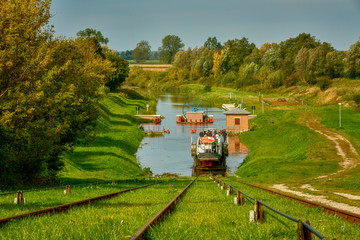 Ships in inland navigation on the Elbląg Canal, Poland