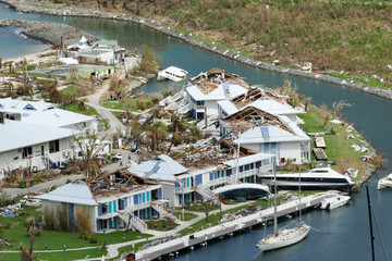 Anse Marcel Saint martin: Building and homes completely destroy by hurricane Irma in 2017