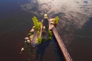 Aerial view of the Church of the Apostle Andrew the First-Called on the morning of June (aerial...