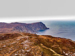 Aerial view of the cliffs of horn head at the wild atlantic way in Donegal - Ireland