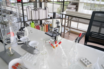 Fototapeta na wymiar Scientist equipment and tools in scientific experiment science Laboratory