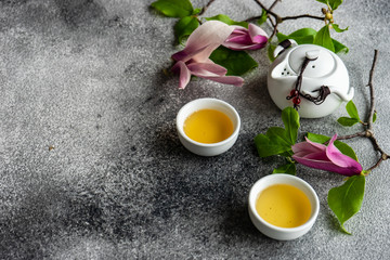 Spring floral card concept with magnolia