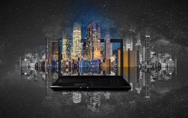 Computer laptop with modern building technology