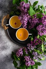 Tea concept with lilac