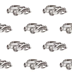 Garden poster Cars Hand drawn doodle cartoon cars seamless pattern. Wallpaper for baby boy. Transport sketch.
