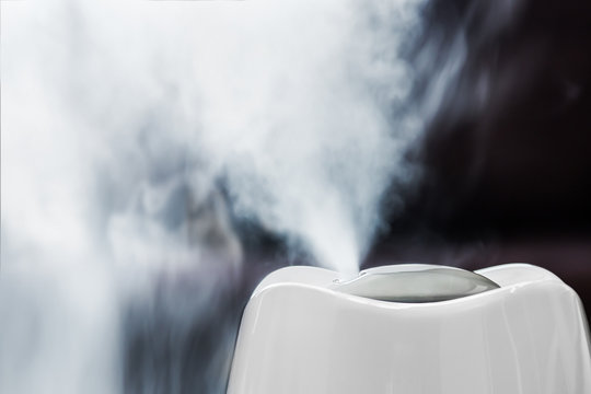 electric humidifier works in the room and produces a steam jet