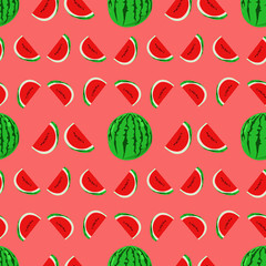 Summer watermelon pattern. Pieces of berries. Bright design of flyer, postcard, stationery, holidays, parties.