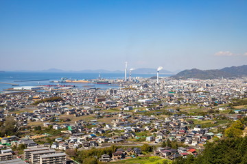 Cityscape of shikokuchuo city and the seto inland sea ,Shikoku,Japan