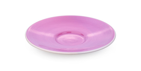 Ceramic purple plate on white background.