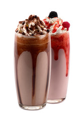 Glasses of various milkshakes