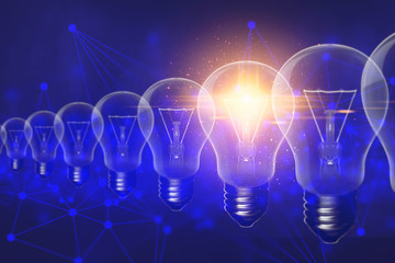 lightbulb with cloud hologram ai technology, molecule of chemical, atom cell science, futuristic...