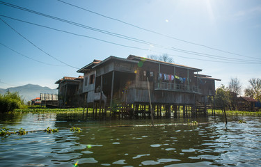 Strolling by boat in Inle Lake, Myanmar.