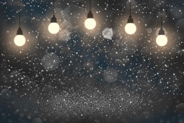 Fototapeta na wymiar light blue nice brilliant glitter lights defocused light bulbs bokeh abstract background with sparks fly, celebratory mockup texture with blank space for your content