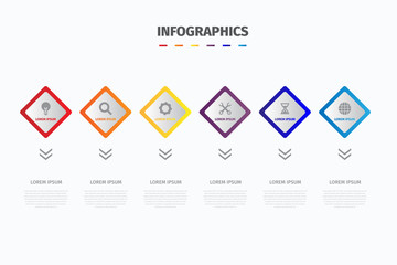 Visualize business data. infographics with 6 square icons parallel to the color gradation. - Vector presentation graphics