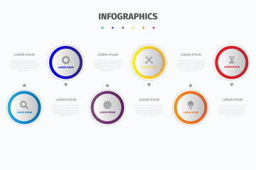 Visualize business data. infographic with 6 color gradient circle icons. - Vector presentation graphics