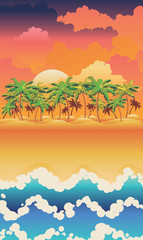 Fototapeta na wymiar Sunrise tropical island with palms
