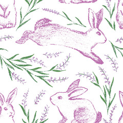 Bunnies Among the Heather Seamless Repeat Pattern