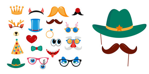 Photo booth, scrapbooking props icon set vector illustration. © kora_ra_123