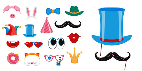 Photo booth, scrapbooking props icon set vector illustration.